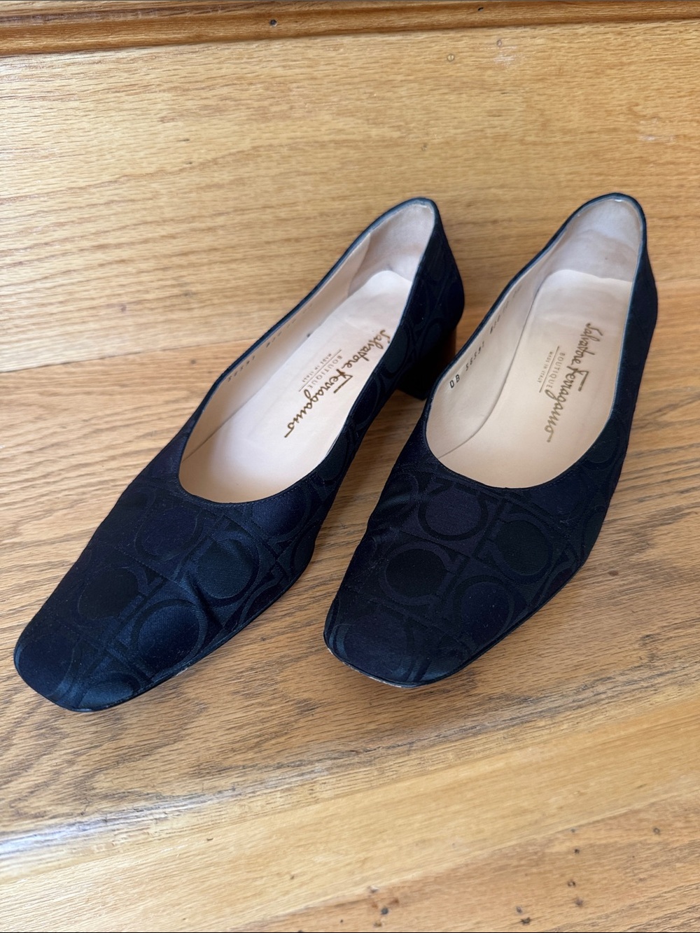 Salvatore Ferragamo Black Signature Jacquard Round-Toe Flats